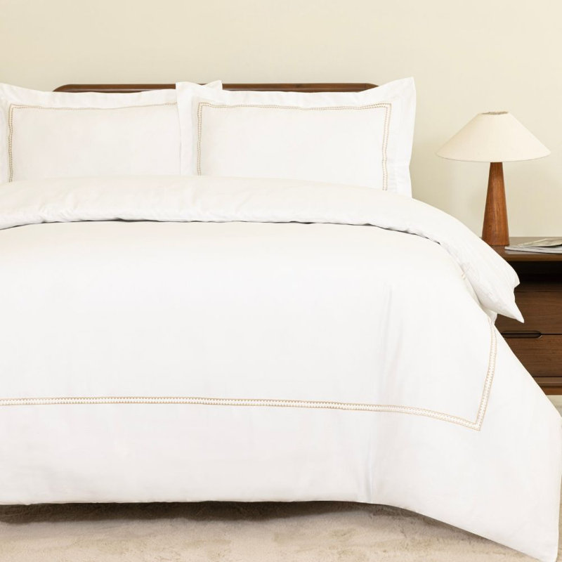 MHG Living Duvet Cover Set Mayfair Gold Baratta Stitch Design Cotton Bedding - Includes 2 Pillowcases, Double