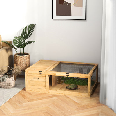 Reptile Habitat - Wooden House For Geckos, Turtles. 2, Safe, With Viewing Options Yellow Construction