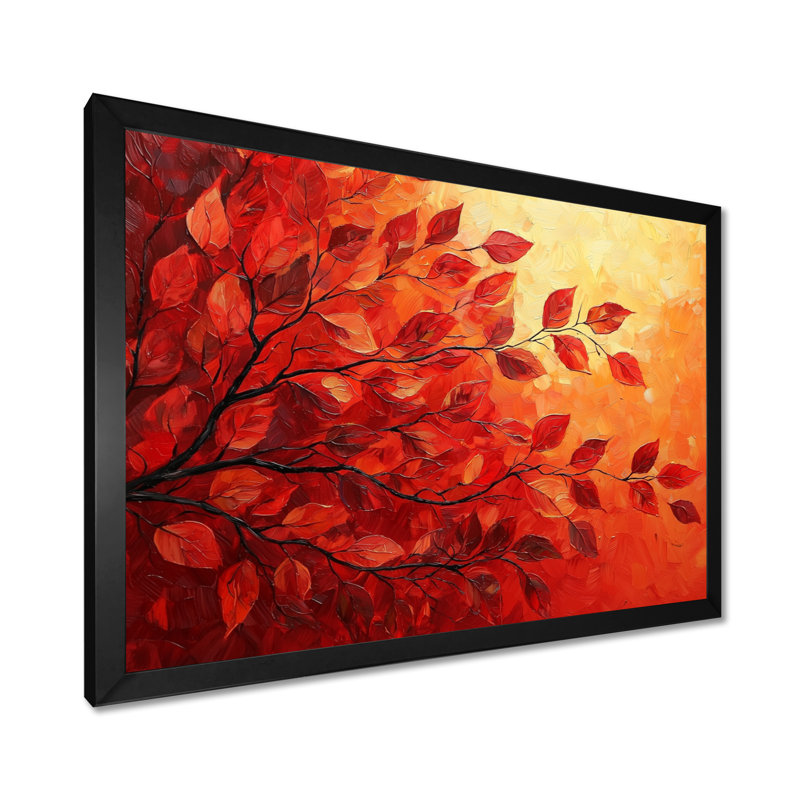 Automne, coucher de soleil, feuille d'érable I - feuilles, art mural, Reproduction d'une seule photo avec cadre, Noir