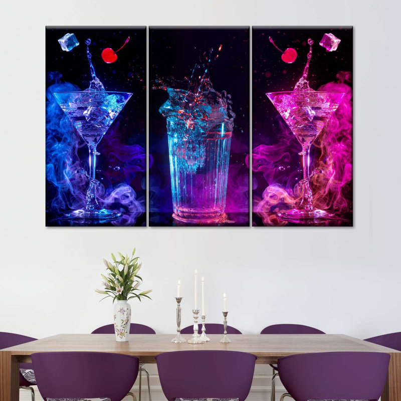 Party Cocktail - Ensemble de 3 toiles tendues, H 48 po x l 74 po x P 1,25 po