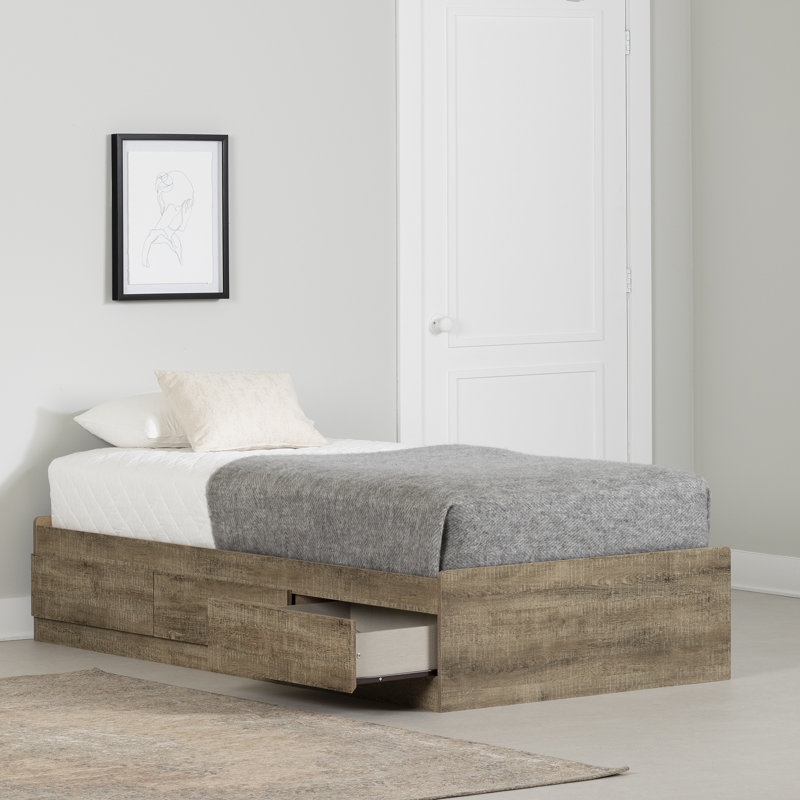 Lit plateforme simple avec rangement, Chêne patiné