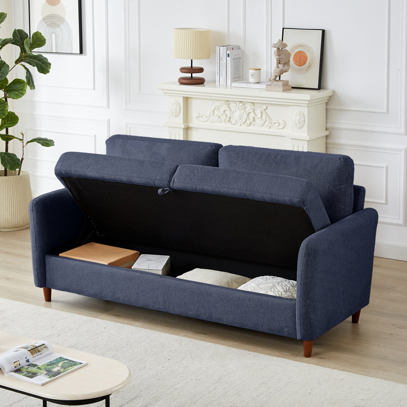 Linen Flared Arm Loveseat with Storage, 34.7" H x 72.5" W x 31.2" D, Blue