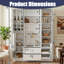 Grande armoire de cuisine moderne de 53,2 po de largeur x 17,7 po avec 6 portes, armoire de rangement en panneau de fibres à densité moyenne avec tiroirs, tablettes réglables, plateaux coulissants et support à vin pour la salle à manger et le salon-129472697