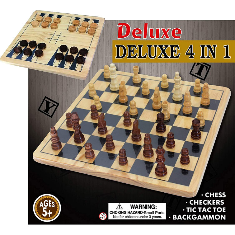 Hey! Play! 3-in-1 Deluxe Wooden Chess, Backgammon and Chess Set