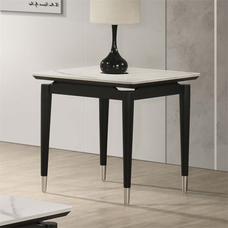 Ensemble de table 3 pièces de style contemporain avec plateau en pierre frittée et pieds de flèches coiffées, parfait pour les espaces de vie modernes