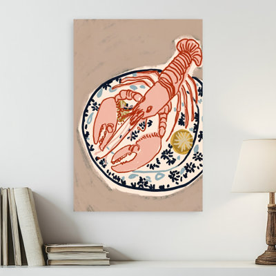 Art mural côtier rose, homard rose