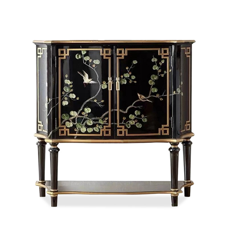 Black Solid + Manufactured Wood Free form Console Table