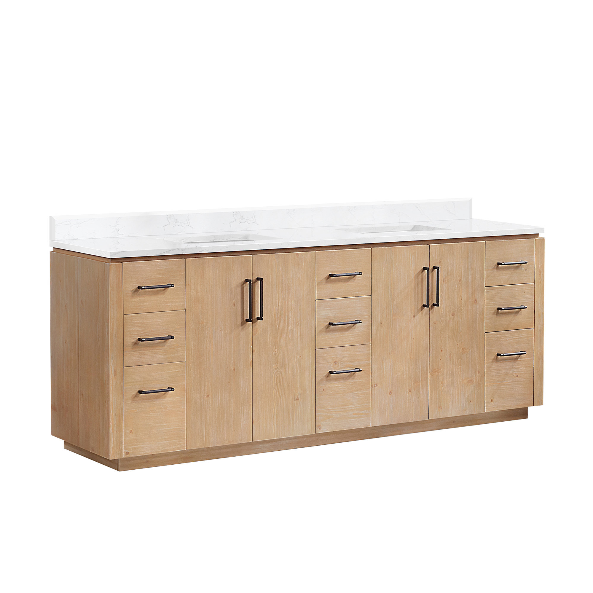 Cloverfield 84'' Double Bathroom Vanity, Matte Black, Fir Wood Brown