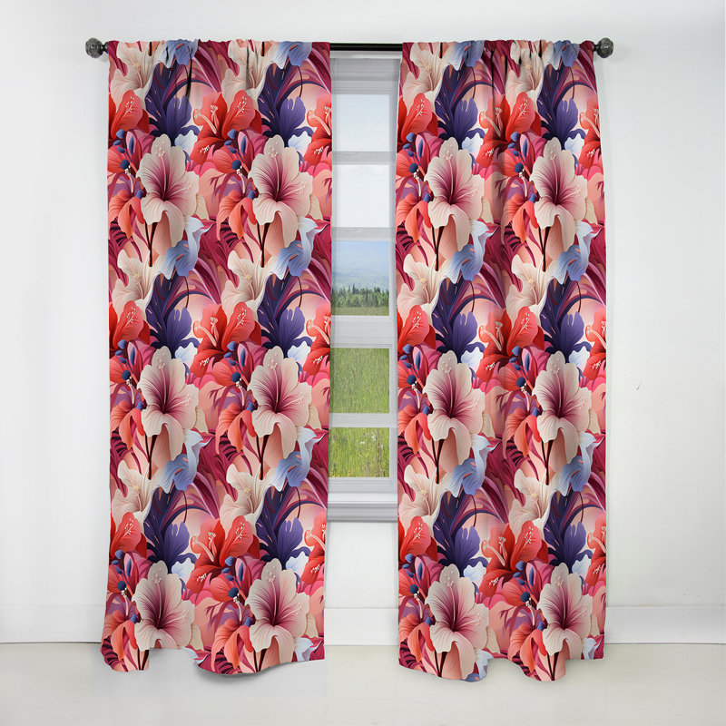 Coral Mirage Vii Tropical Pattern - Floral Curtain - Blackout Floral Curtain - 1 Panels, L 52 po x L 63 po