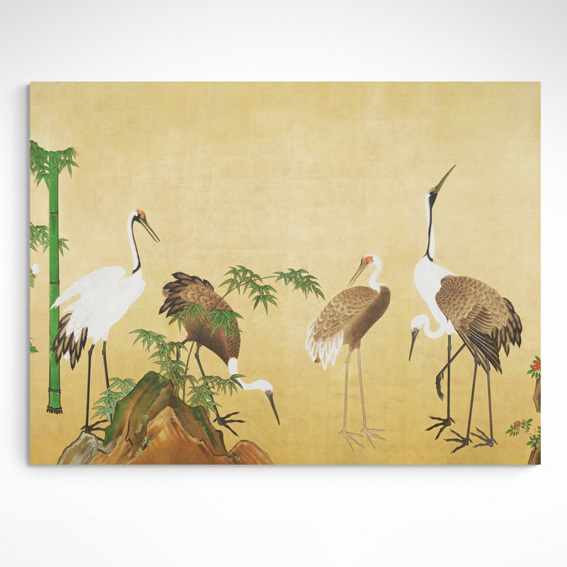 Japanese Cranes With Bamboo - Wrapped Canvas Print, 81cm H x 117cm W x 4cm D