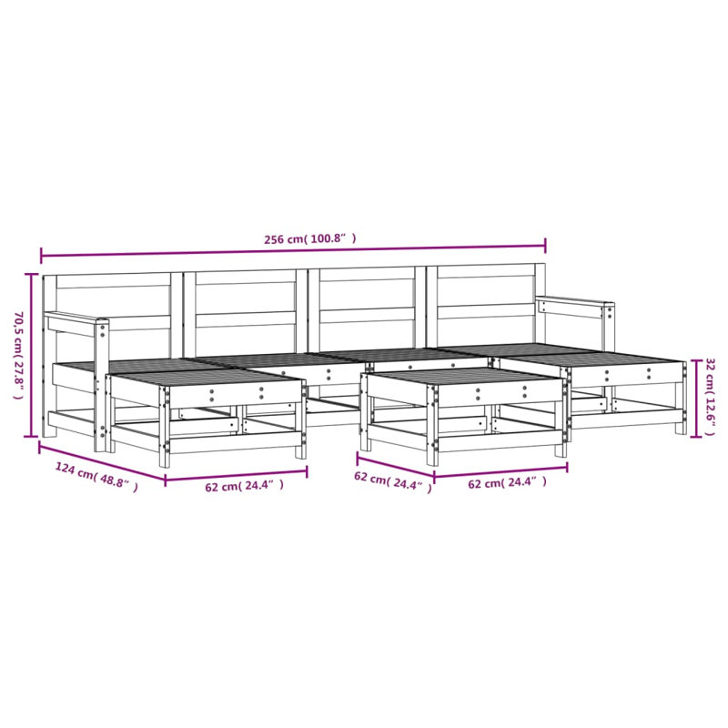  7 Piece Garden Lounge Set Solid Wood Douglas, 30cm H x 60.5cm L x 61cm W
