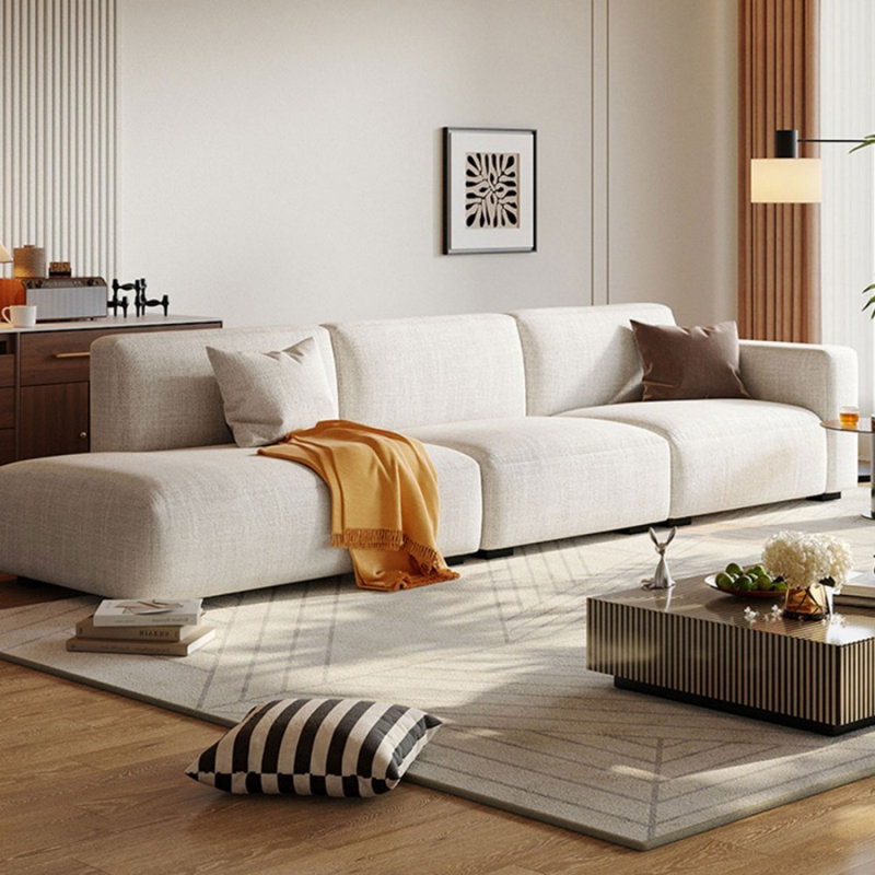 Canapé modulaire blanc en coton et lin, H 29,92 po x l 135,83 po x P 37,4 po