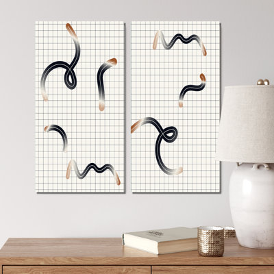 Organic Retro Doodles on Boho Grid I - 2 Piece Graphic Art Set