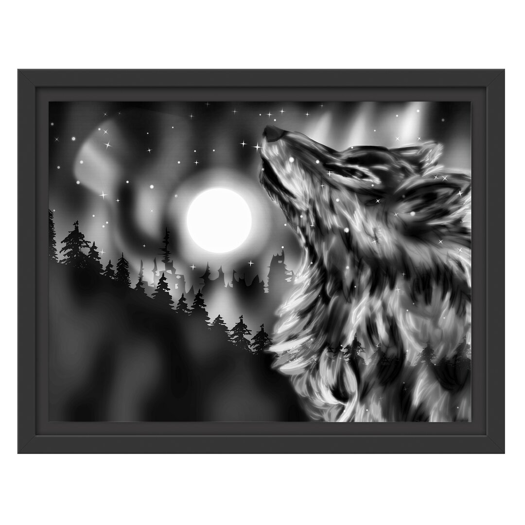 Gerahmtes Wandbild Abstrakter Wolf mit Mond