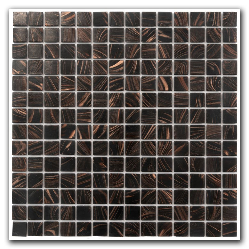 Celestial 12”X 12” Glossy Umber Brown and Gold Glass Mosaic Wall and Floor Tile (20 Sq. Ft./Case) (20-Pack), Umber Brown/Gold
