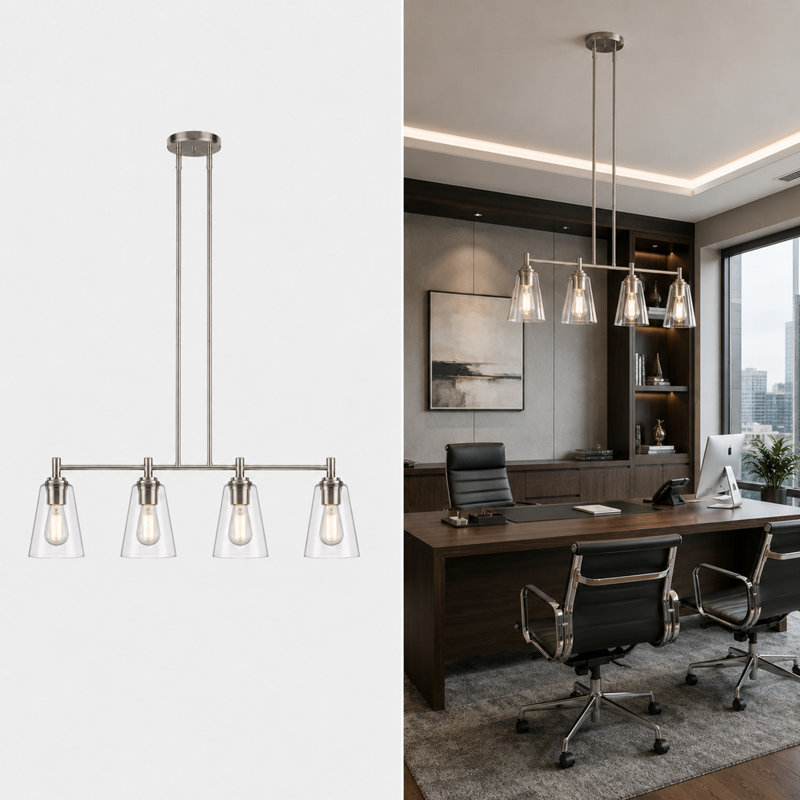 4-Lights Island Linear Pendant Light with Clear Glass Shade (BULB NOT INCLUDED)