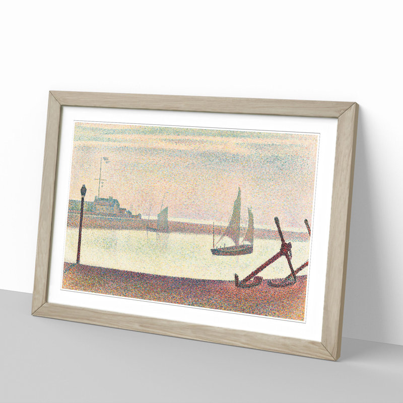 The Channel at Graveline Vol.2 by Georges Seurat - Picture Frame Painting on MDF, 27cm H x 36cm W x 2cm D, Oak Framed