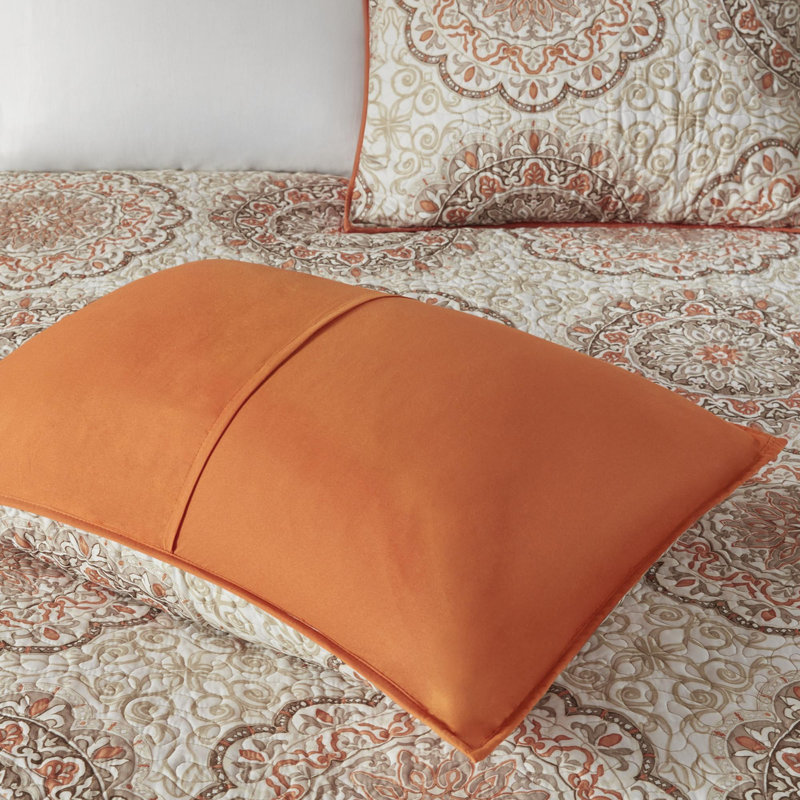 Ensemble de courtepointe en polyester 6 pièces, Courtepointe double + 5 pièces supplémentaires, Orange