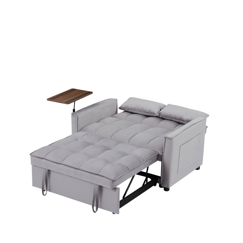 Lit convertible en velours gris avec table d'appoint - dossier réglable pour plus de polyvalence, table-lit moderne et siège, pour se coucher en quelques secondes, 3 positions