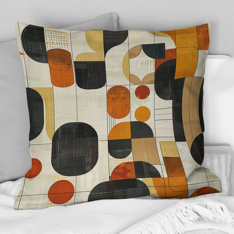 Coussin décoratif orange Midcentury Shapes I - Midcentury, H 18 po x l 18 po