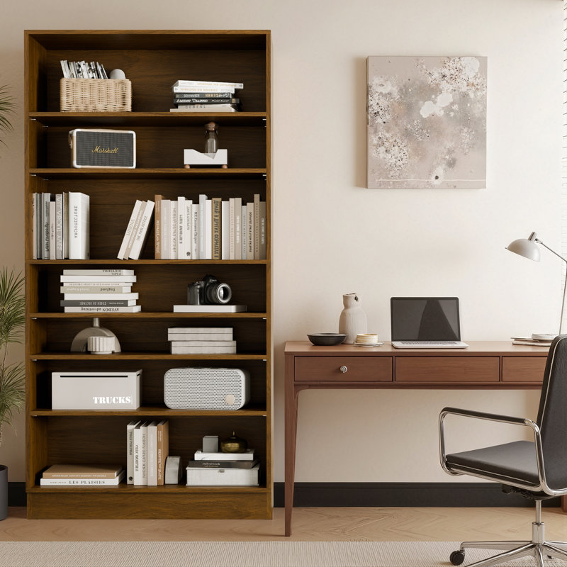 68.75" Tall 7-Tier Bookcase with Height-Adjustable Shelves, Brown