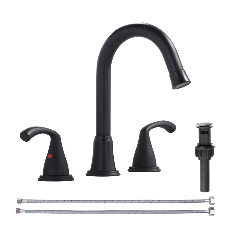 2-handle Bathroom Faucet with Drain Assembly, Matte Black