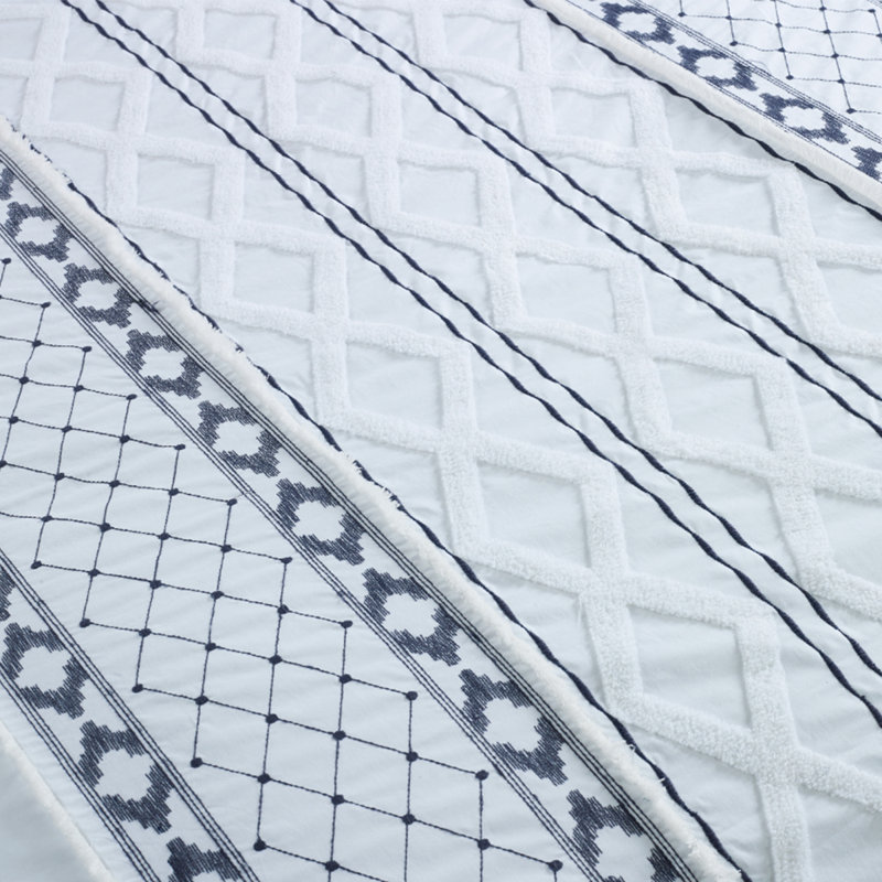Trellis Cotton Channel Striped Comforter Set, Queen Comforter + 2 Standard Shams