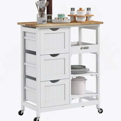 Rolling Kitchen Island Cart, Bar Serving, Drawers, White
