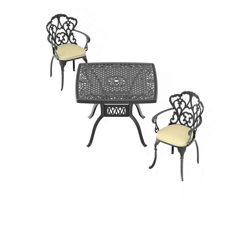 Ensemble de 3 meubles de patio en fonte d'aluminium avec coussins et table, coussins de couleurs aléatoires