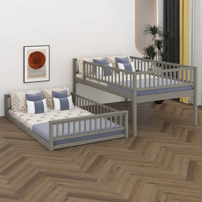 Queen Over Queen Bunk Bed With Ladder And Guardrails, Detachable Design Space-Saving Bunk Bed