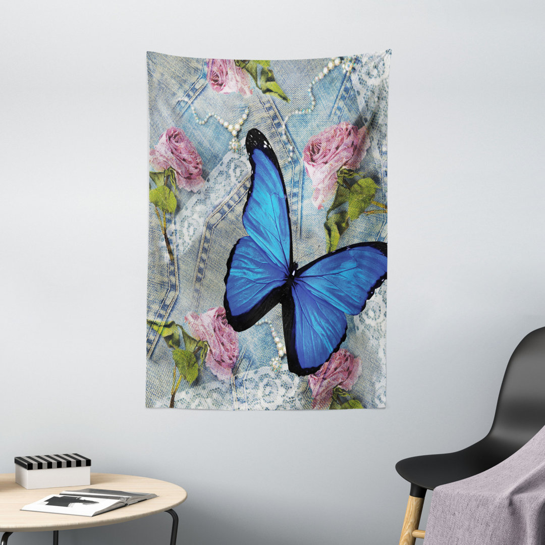 Wandbehang Rosen Schmetterling und Perle