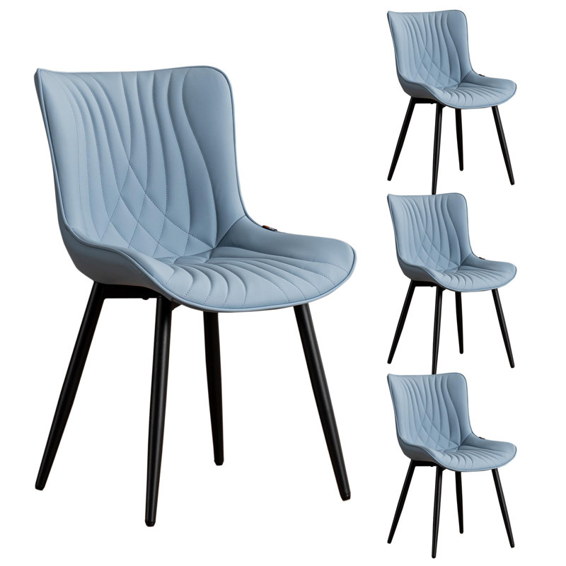 Lynnsey Tufted Leather Upholstered Dining Modern Wingback Side Chairs with Metal Legs, Blue