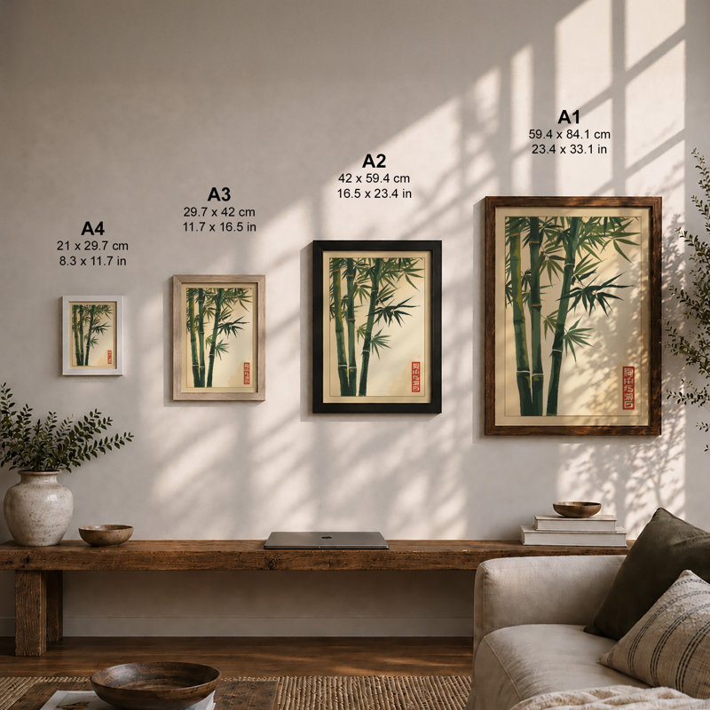 Bamboo Stems Japandi - Framed Print, Walnut, A3 - 42.0 x 29.7 cm