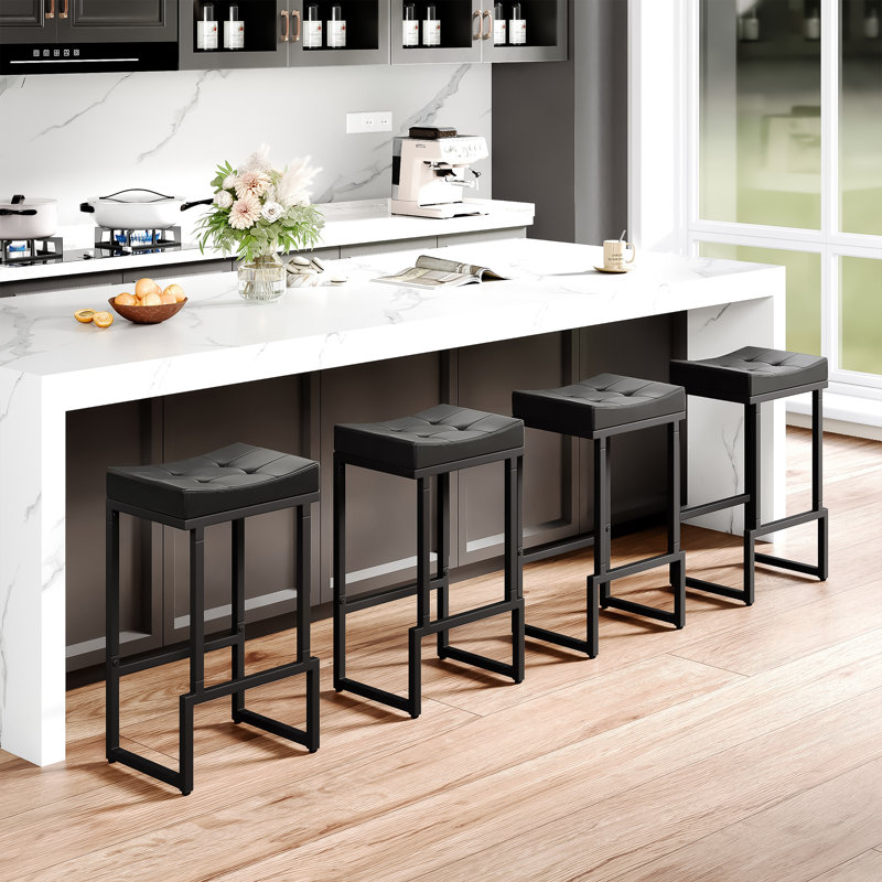 Tabouret de comptoir rembourré avec structure et repose-pieds en métal, tabouret de bar à hauteur de siège sans dossier, Noir
