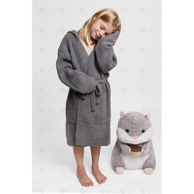 Peignoir à capuchon souple de luxe pour enfants avec ceinture à poches avant - Gris