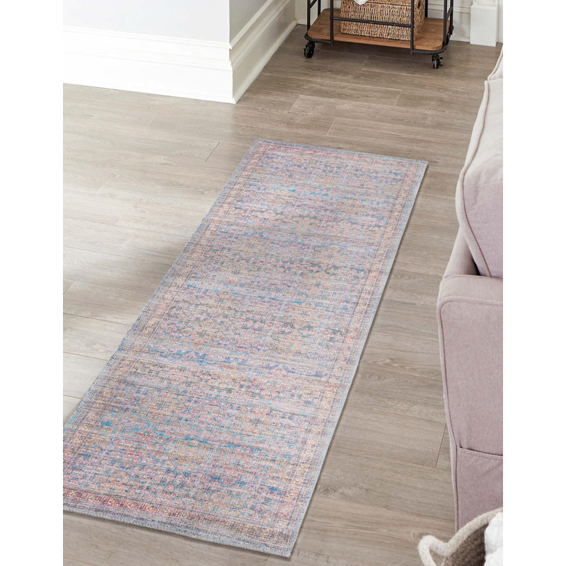 Tapis bleu tissé à la machine Hadsell, Tapis de couloir 2 pi 7 po x 12 pi