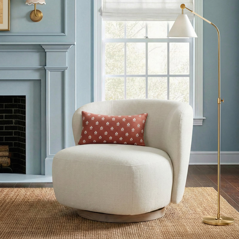 Avalene Nanni Upholstered Swivel Barrel Chair, Effie Linen Performance Linen