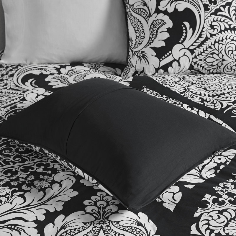 Ensemble d'édredon en coton de sept articles Vienna, Édredon de très grande taille et 6 pièces suppl, Noir