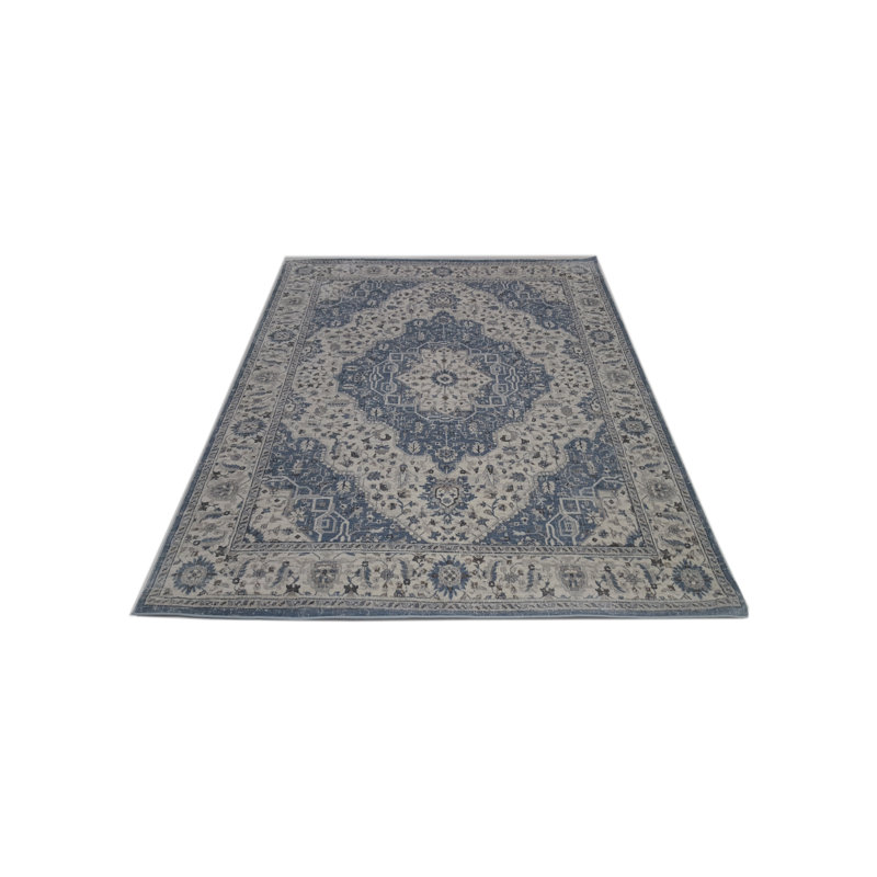 Oriental Machine-Made Cream/Blue 2'.6" x 10' Runner