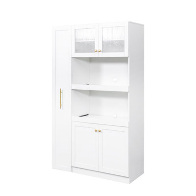 Armoire de cuisine avec tablette extensible à 4 portes de style blanc pour une organisation soignée et une salle à manger
