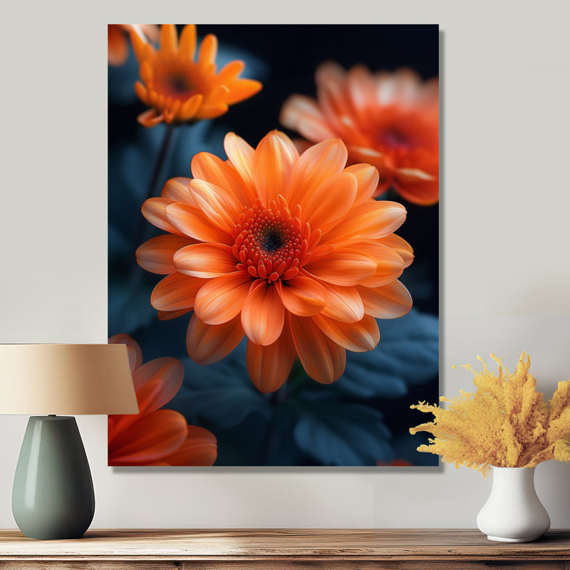 'Orange Green Autumn Blaze Mums - Mums Wall Art, 30" H x 40" W, No Frame, Metal