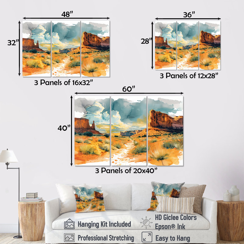 Marthella - Ensemble d'art mural Canyon, Toile tendue, H 28 po x l 12 po x P 1 po