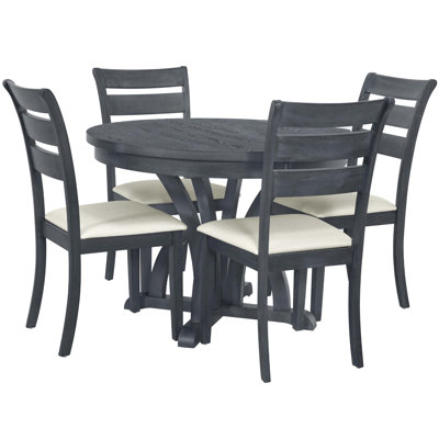 5-Piece Farmhouse Round Pedestal Extending Dining Table Set Extendable Kitchen Table Set With 15.8"" Removable Leaf And Ladder Back Dining Chairs For S -  Red Barrel StudioÂ®, 41860AC0D55C4C5A9D7893E5916D0505