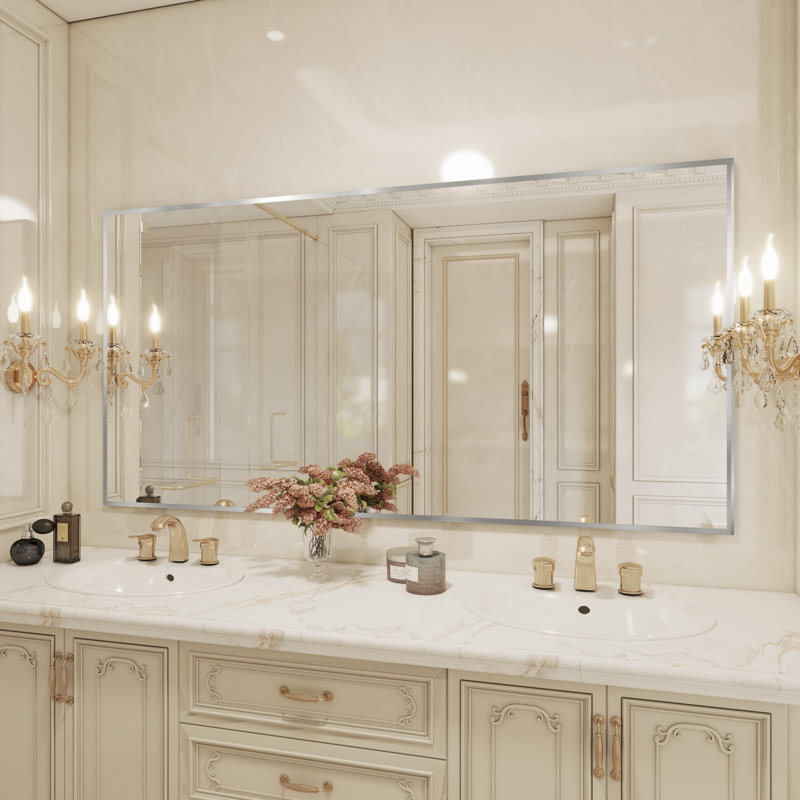 Sartori Aluminum Framed Rectangular Vanity Wall Mounted Mirror, Brushed Nickel, 36" x 72"