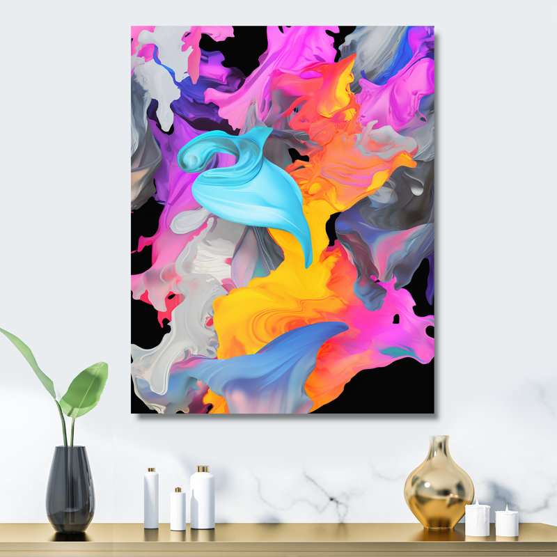 «Rose and Blue Paint Fusion II», art mural abstrait en métal, H 32 po x l 16 po x P 1 po