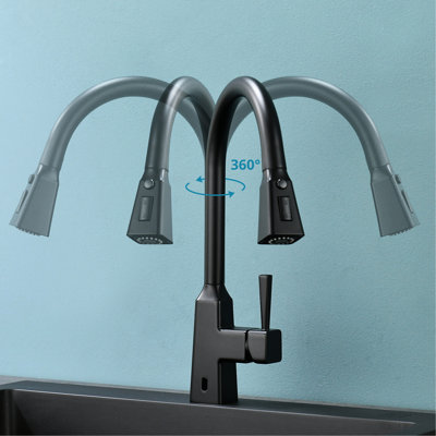 Hands Automatic Kitchen Faucet - Touchless With Pull-Down Black Contemporary Brass Construction Ceramic Filler Motion Sensor Activated For Hygiene Smart Sink Pull Down Modern Style Hygienic And