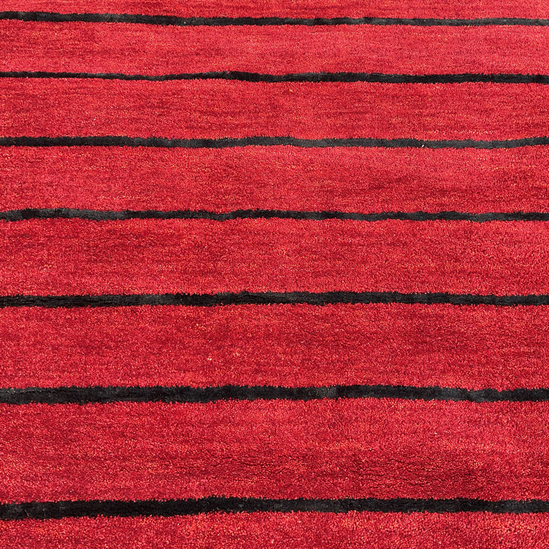 Tapis rouge rayé en laine touffeté à la main 4 pi 8 po x 6 pi 6 po, Rectangle 4 pi 8 po x 6 pi 6 po