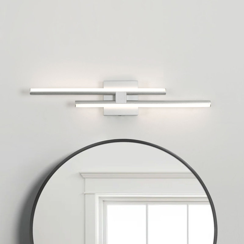 Keyli 2-Light 24 Inch LED Vanity Light Bath Bar Dimmable Linear Wall Sconces, Silver
