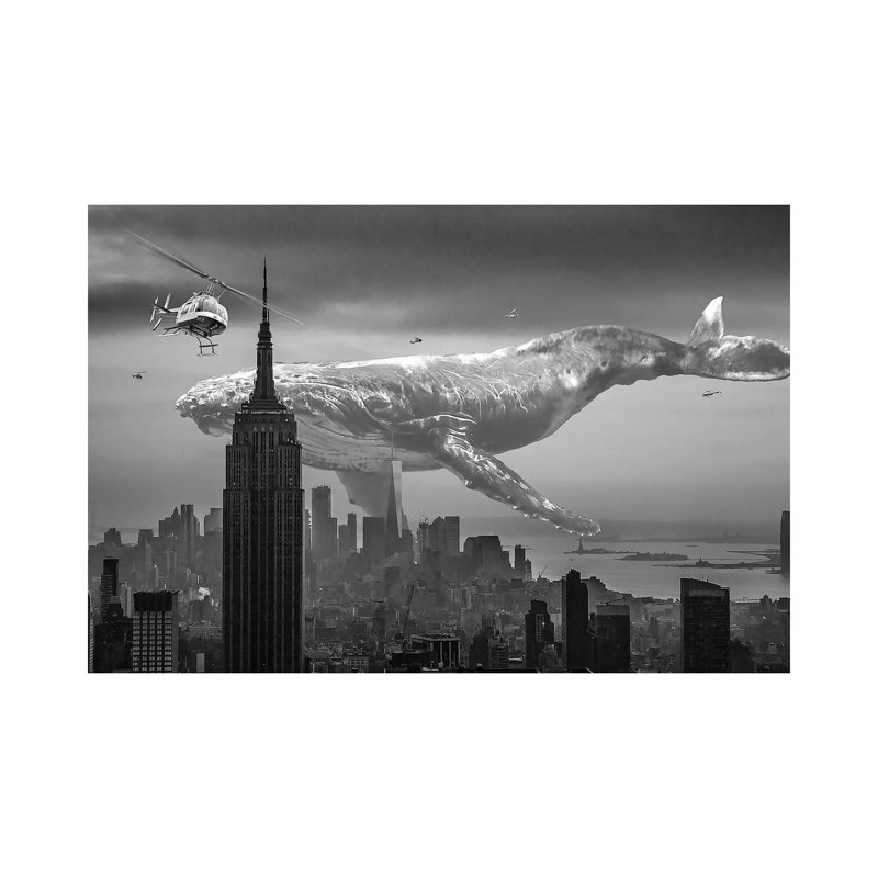Mega Whale Over New York City by David Loblaw - Wrapped Canvas Print, 20.32 cm H x 30.48 cm W