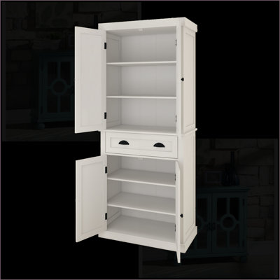 Armoire de rangement pour garde-manger 71 po avec 4 portes, tiroir et 2 tablettes réglables Cabinets, autoportante pour salle à manger / salon / salle de lavage, blanc neige | Moderne | Panneau de fibres à densité moyenne
